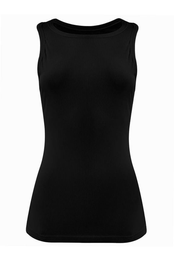 Womens Sleeveless Crew Neck Tank Tops Fashion Summer Casual Basic Slim Fit Racerback Top Shirt Blouses