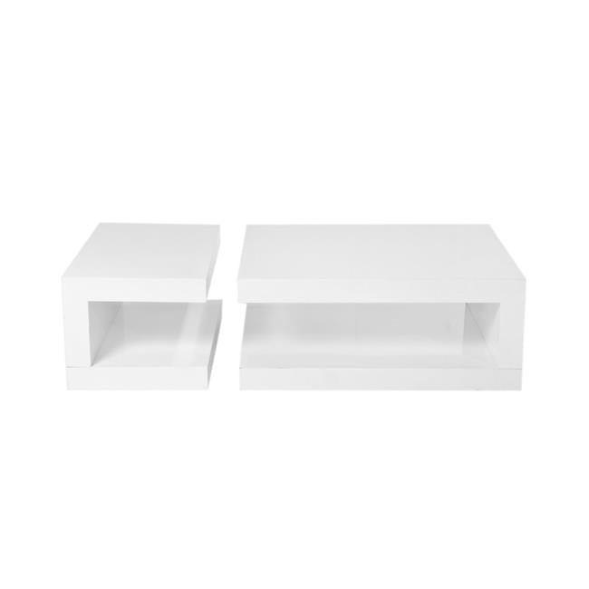 Jack 2 Piece Coffee Table Set, 2 Tiers, Tempered Glass White Lacquer