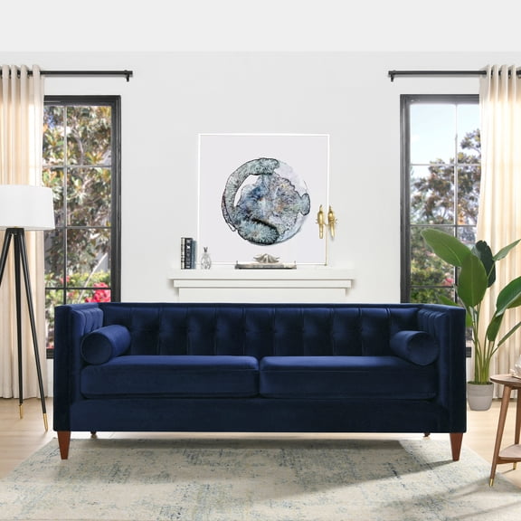 Jack 84" Modern Tuxedo Tufted Sofa, Navy Blue Velvet