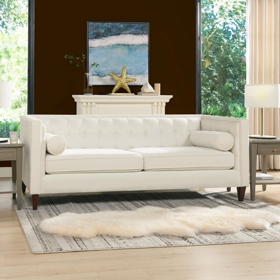 Jack 84" Tufted Tuxedo Sofa Double Cushion Cloud White Performance Velvet