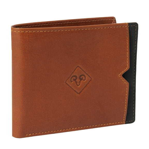 Jack Abrahams Mens Genuine Goat Nappa Leather Bi-Fold RFID Front Pocket Wallet (Cognac/Black)
