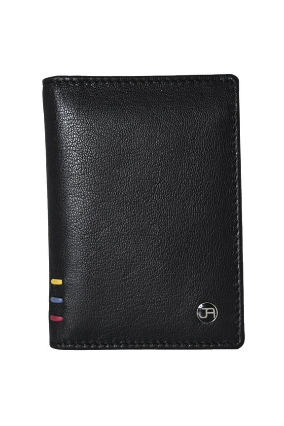 Mens Genuine Goat Nappa Leather Bi-Fold RFID Wallet With Flip ID Window Pocket (Black)