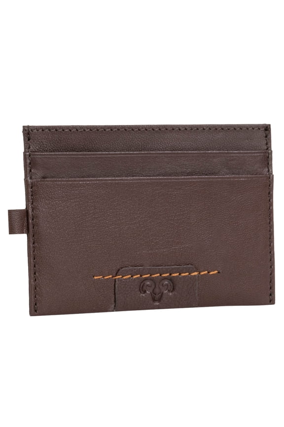 Mens Genuine Goat Nappa Leather Card Case RFID Minimalist Wallet (Brown)