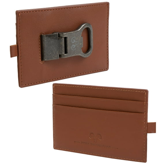 Jack Abrahams Mens Genuine Goat Nappa Leather Card Case RFID Wallet With Removable Money Clip Bottle Opener (Cognac)