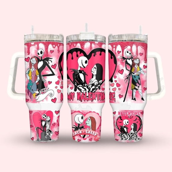 Jack And Sally Valentine Tumbler, Jack Skellington Tumbler 40oz, Disney Valentines, Nightmare Before Christmas Stainless Steel Tumbler
