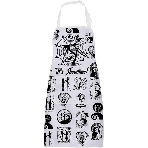 Jack Apron with Pockets Horror Movies Inspired Gifts for Sally Fans Kitchen Cooking Apron Halloween Nightmare Apron