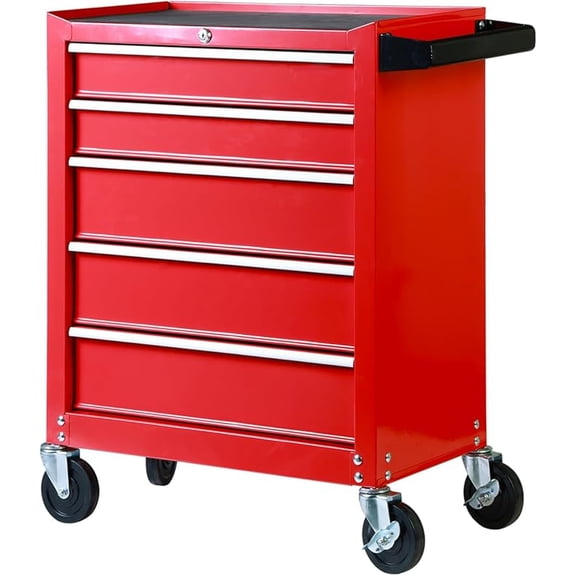 Jack Boss Rolling Tool Chest 5 Drawers, Portable Tool Storage Cabinet with Wheels, Tool Cabinet Organizer with Locking System & Drawer Liners, Tool Storage Cart for Garage, Workshop, Red
