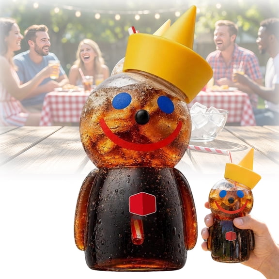 Jack in the Box Glass Sipper Cup 2026 Smooth Rim Glass Sipper Cup With Yellow Cone Lid Clown Style Carnival Decor for Home Gatherings Collector Display Rack and Anniversary Gift Ideas