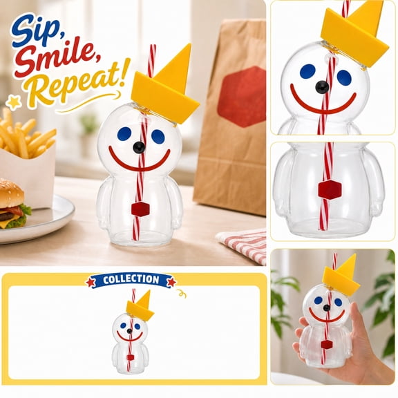 Jack In The Box Limited Edition 2026 Glass Sipper Cup With Straw, Novelty Glass Sipper Cup for Carnival Party Decor, Transparent Character Display, Kitchen Counter, Office Desk, and Gift Fans