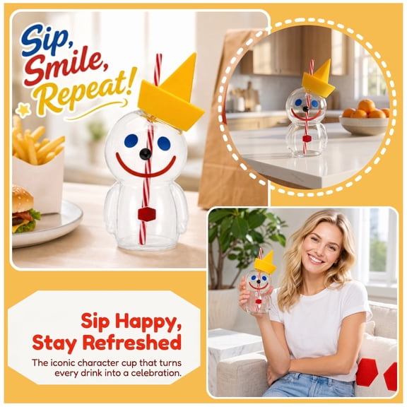 Jack In The Box Limited Edition 2026 plastic Sipper Cup with Straw, Cute Novelty Transparent Smiling Face Cup, Large Capacity Drink Cup for Carnival Party Office & Gift