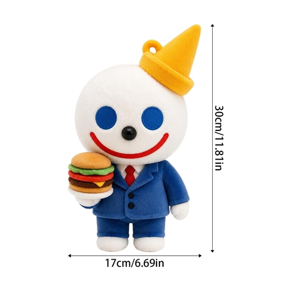Jack Box Plush Doll with Hamburger Accessory 11.81 In Gentle & Snuggly Cartoon Character Companion Collectible Toys for Fans Blue