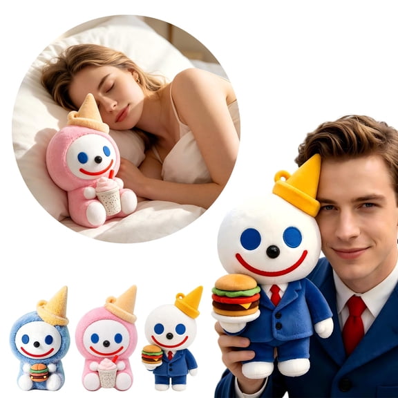 Jack Box Plush with Hamburger Accessory 11.81" Gentle & Snuggly Cartoon Character Companion Perfect Gift for All Ages Light Blue