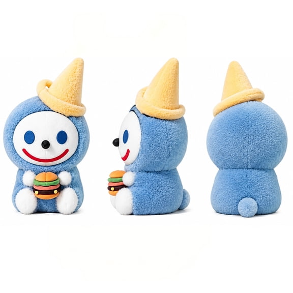Jack Box Stuffed Plush with Hamburger Accessory 11.81 In Ultra-Soft Stuffed Game Character Dolls Collectible Toys for Fans Light Blue