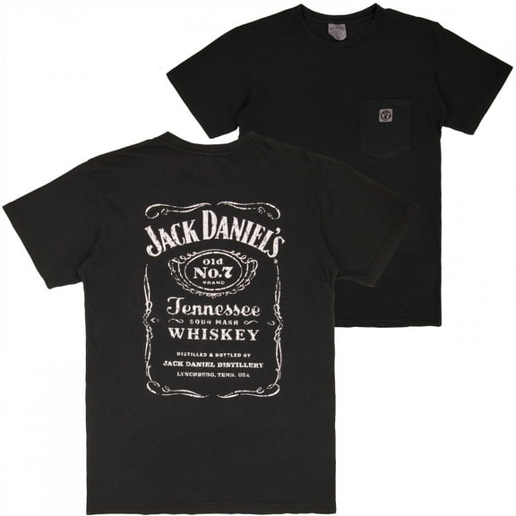 Jack Daniel's Distressed Front  and  Back Print Embroidered No.7 Pocket T-Shirt-XLarge