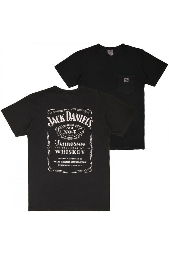 Jack Daniel's Distressed Front  and  Back Print Embroidered No.7 Pocket T-Shirt-XLarge