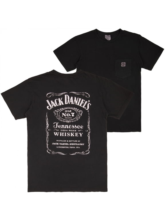 Jack Daniel's Distressed Front and Back Print Embroidered No.7 Pocket T-Shirt-XLarge