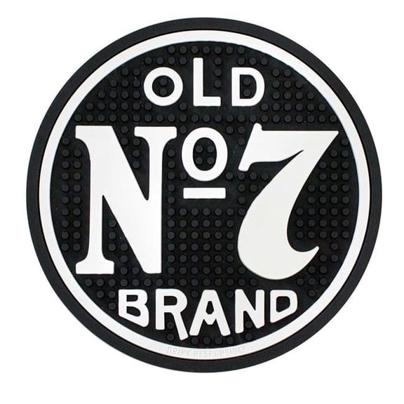 Jack Daniel's 10" Round Old No. 7 Bar Beverage Mat Rubber, Black/White. JD-38510
