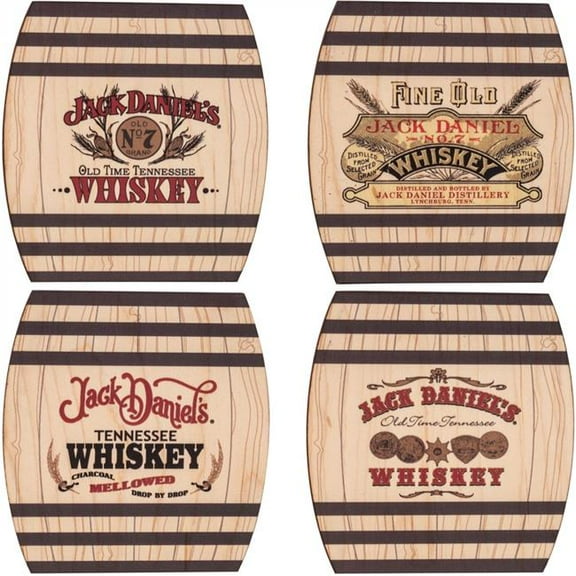 Jack Daniels Assorted Retro Logos 4-Piece Wooden Coaster Set