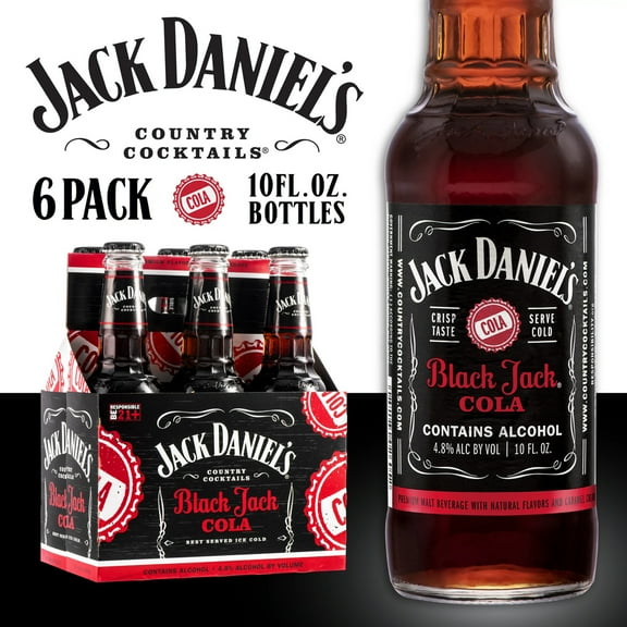 Jack Daniel's Black Jack Cola Malt Beverage, 6 Pack, 10 fl oz Bottle, 4.8% ABV