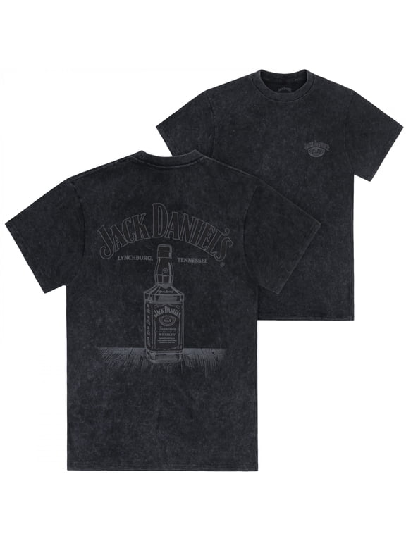 Black on Black Bottle Mineral Wash Front and Back Print T-Shirt-Small