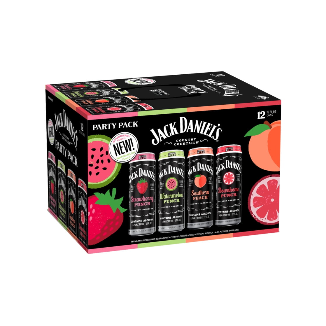Jack Daniel's Country Cocktail Party Variety Pack, 12 Pack, 12 fl oz Aluminum Can, 4.8% ABV, Domestic Flavored Malt Beverage