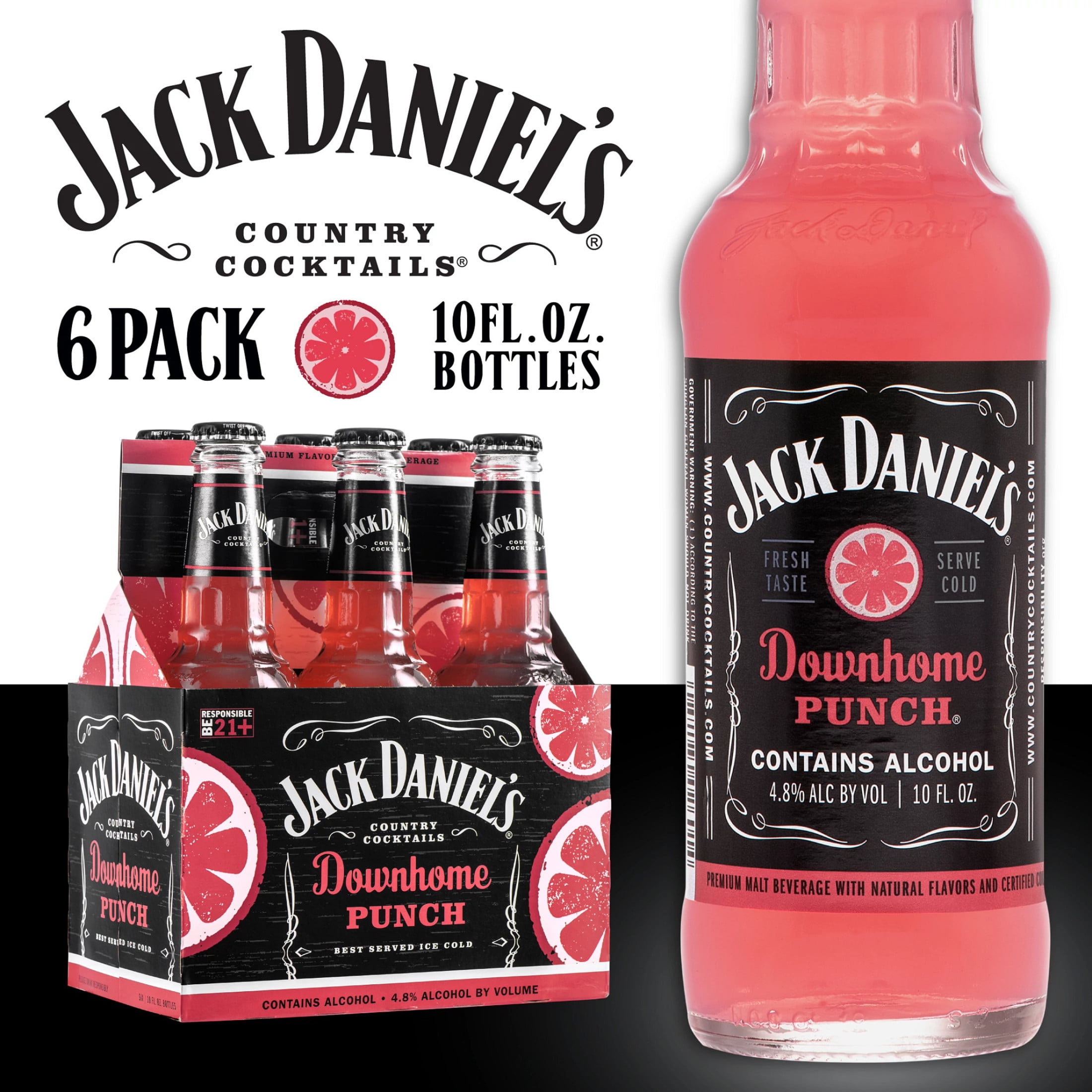 Jack Daniel's Downhome Punch Malt Beverage, 6 Pack, 10 fl oz Bottle, 4.8% ABV