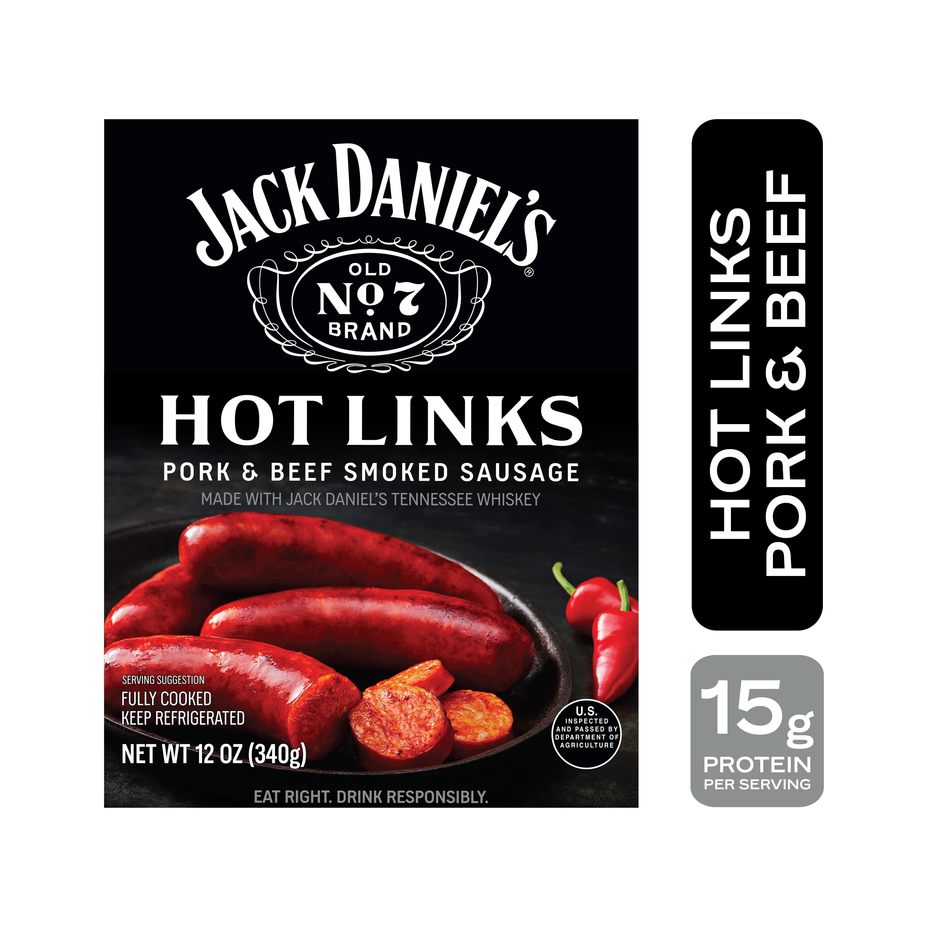 Jack Daniel's Hot Links Pork and Beef Smoked Sausage, 12oz, 4 count