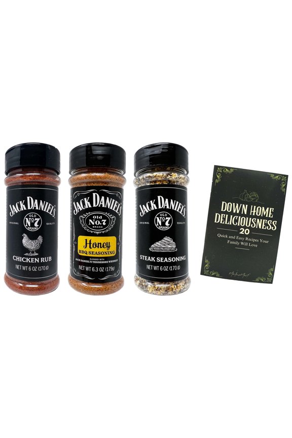 Jack Daniel's Seasoning Rub - 3 flavors - 1 each: Honey BBQ, Steak, Chicken (6-6.3 oz) + MerlinsMart Zine