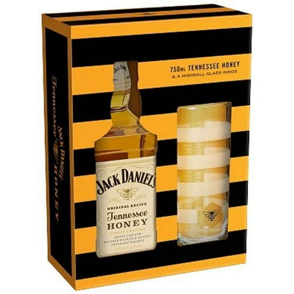 Jack Daniel's Tennesse Honey Whiskey with Highball Glass, 750 ml