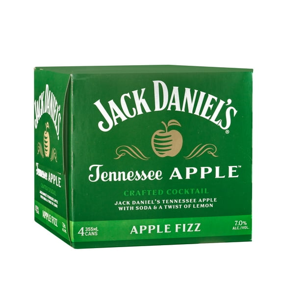 Jack Daniel's Tennessee Apple Fizz Ready to Drink Whiskey Cocktail, 12 Oz Can, 4 Pack