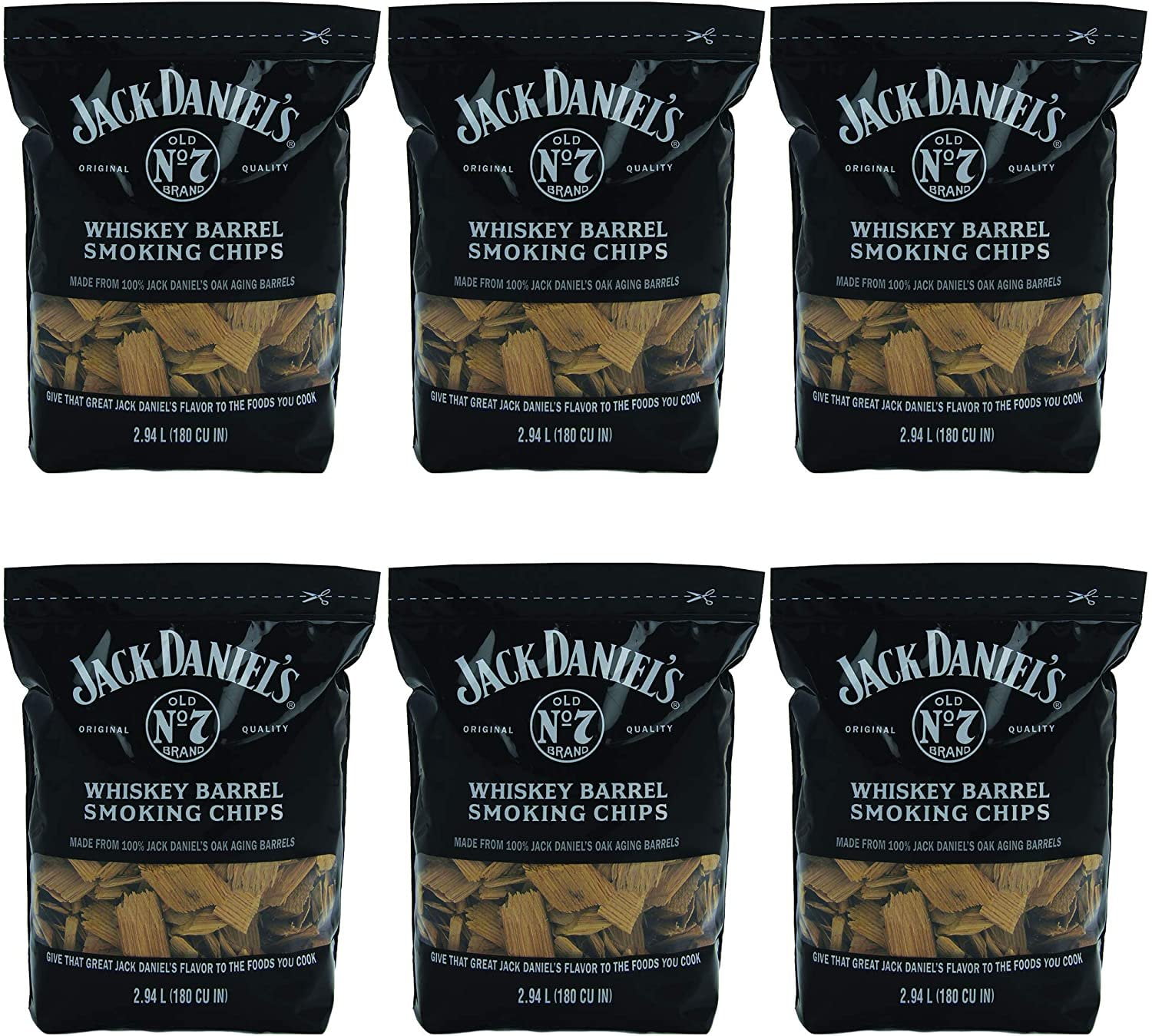 daniels tobacco Jack Daniel's Whiskey Barrel Oak Wood Chips, 180 Cubic Inches, BBQ Smoking,  6 Pack