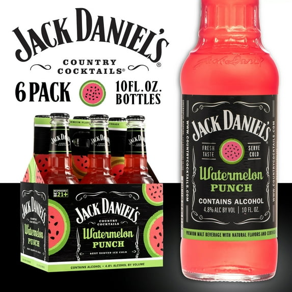 Jack Daniel's Watermelon Punch Malt Beverage, 6 Pack, 10 fl oz Bottle, 4.8% ABV