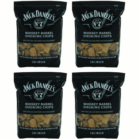 Jack Daniel's Whiskey Barrel Smoking Oak Wood Chips, 180 Cu In Bag (4 Pack)
