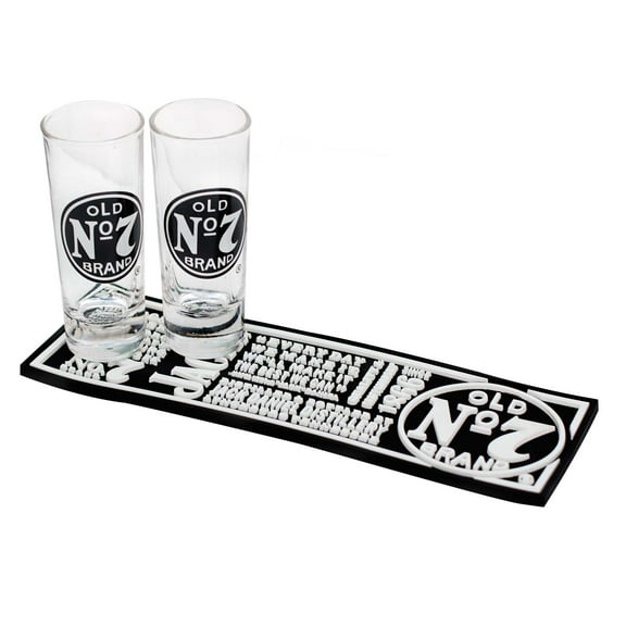 Jack Daniel's Old No. 7 Shooter Set, 2 Shot Glasses and Beverage Mat JD-38703