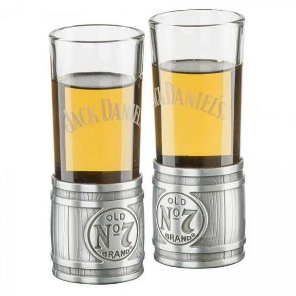 Jack Daniels Metal Barrel Shooter Set (2) Glass/Metal Shot Glass Whiskey Bar
