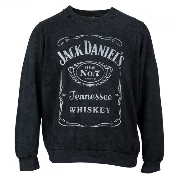 Jack Daniels 864157-large Jack Daniels Label Womens Mineral Wash Crew Neck Fleece Sweatshirt, Black - Large