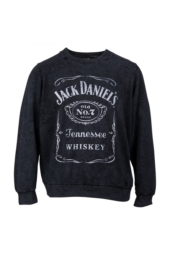 Jack Daniel's Label Women's Mineral Wash Crew Neck Fleece Sweatshirt-Medium