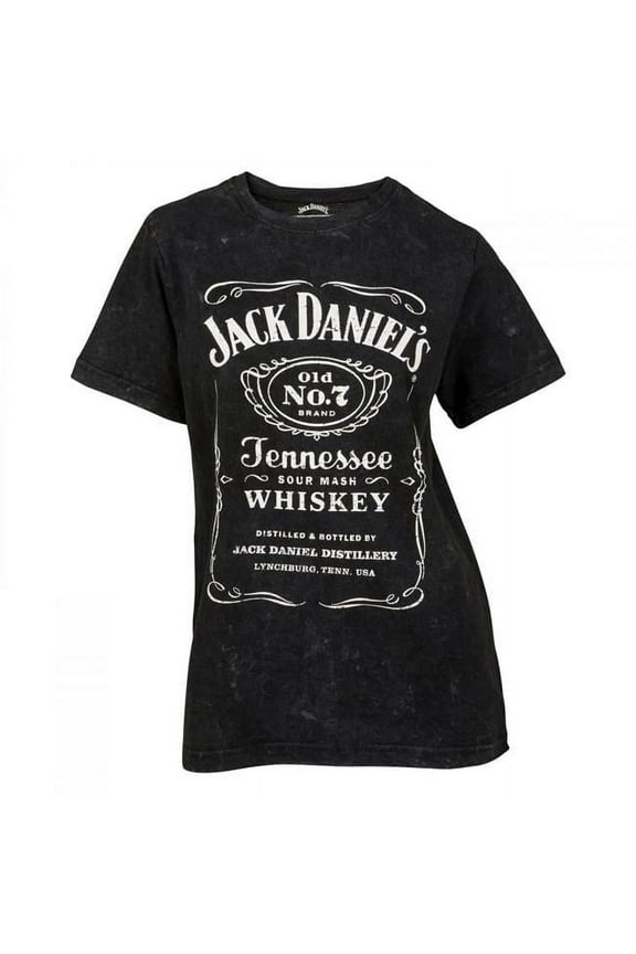 Jack Daniels 870325-xlarge Jack Daniels Label Womens Mineral Wash T-Shirt, Black - Extra Large
