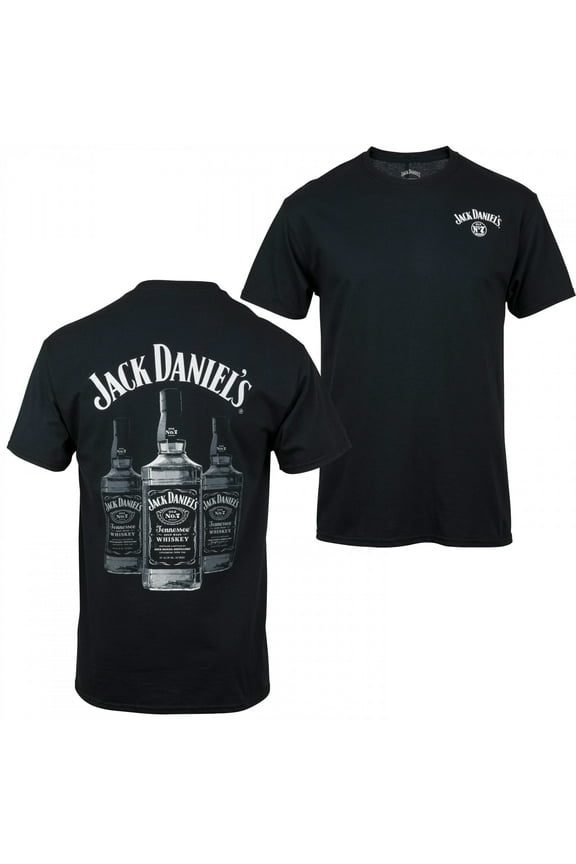 Jack Daniels 864179-small Jack Daniels Triple Whisky Bottles Front & Back Print T-Shirt, Black - Small