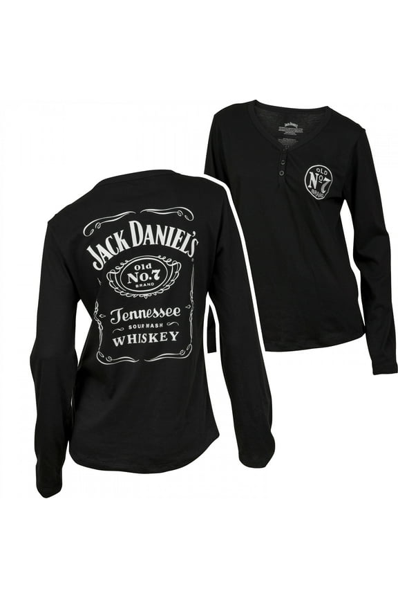 Jack Daniels Label Women's Long Sleeve Henley Shirt-Medium