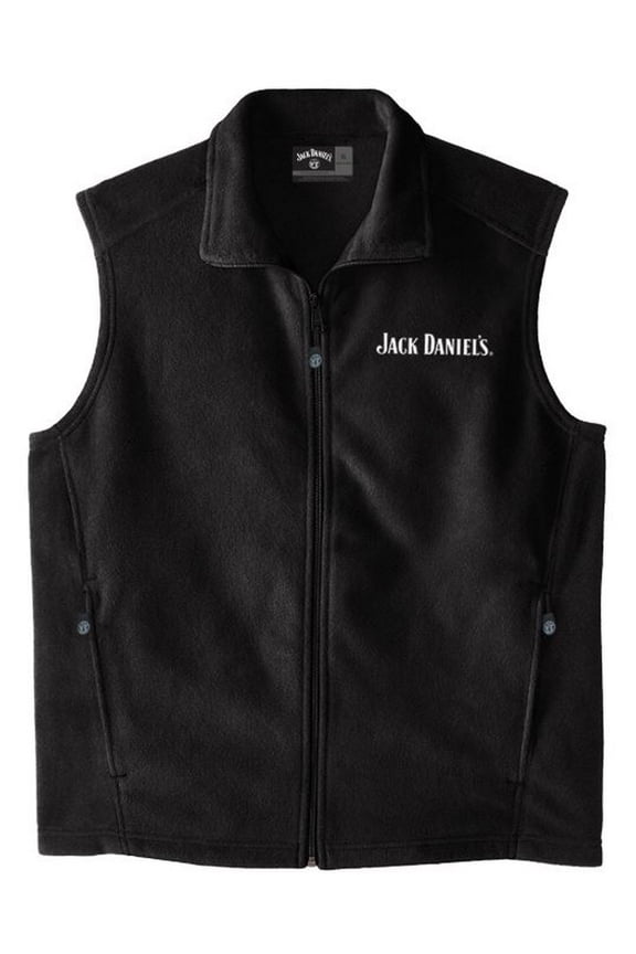 Jack Daniels Men's Fleece Vest Full Zip Pockets w/ Logo Whiskey Liquor Black (M)