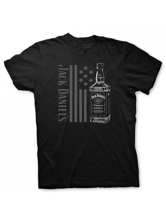 Jack Daniels Men's JD Bottle & Banner Tee T-shirt Top Whiskey Liquor Bourbon (M)