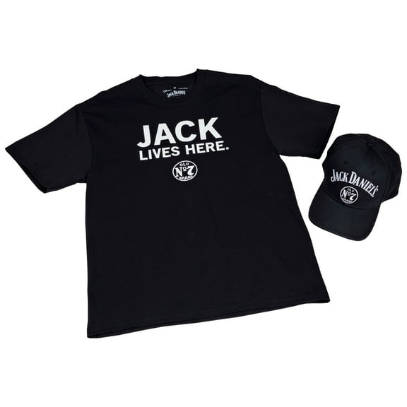 Jack Daniels Men's Jack Lives Here S/S T-Shirt & Old No. 7 Cap - Black (M)