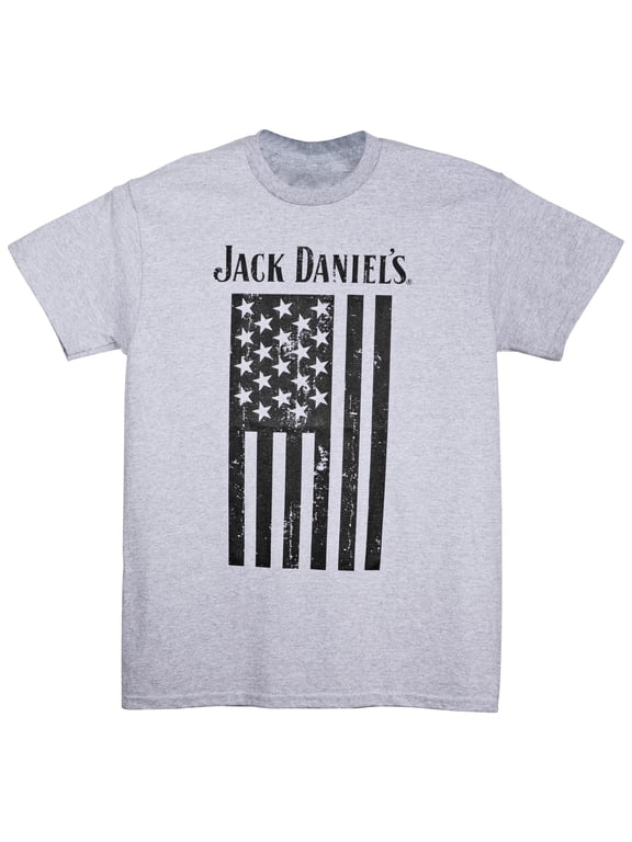 Jack Daniels Monochrome American Flag Short Sleeve Crew Neck T-Shirt – Gray (XL)