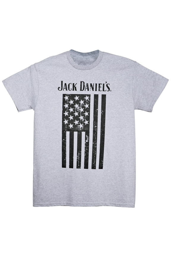 Jack Daniels Monochrome American Flag Short Sleeve Crew Neck T-Shirt – Gray (XL)