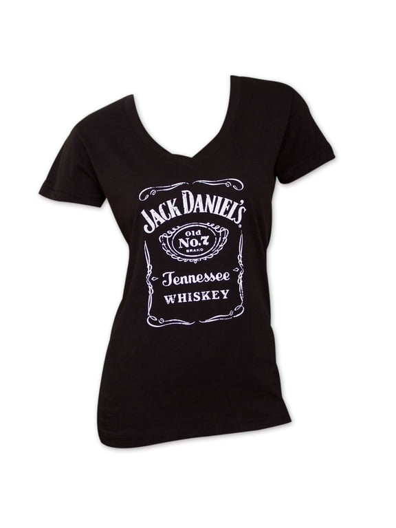 Jack Daniels 22813-Medium Women Old No.7 Label V-Neck T-Shirt - Medium