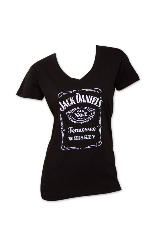 Jack Daniels 22813-Small Women Old No.7 Label V-Neck T-Shirt - Small