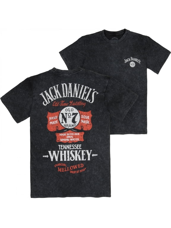 Jack Daniels Old Time Distillery Front and Back Print Acid Wash T-Shirt-Medium