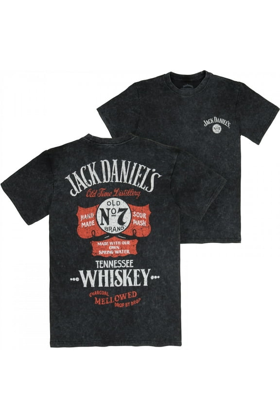 Jack Daniels Old Time Distillery Front and Back Print Acid Wash T-Shirt-Medium