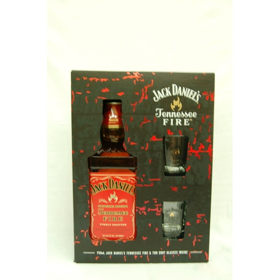 Jack Daniels Tennessee Whiskey Fire with Two Shot Glasses, 750 ml Bottle